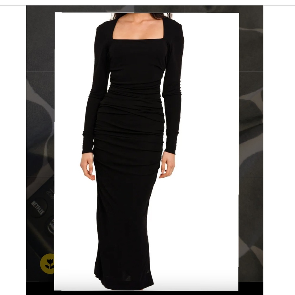 GANNI Black Ruched Jersey Dress